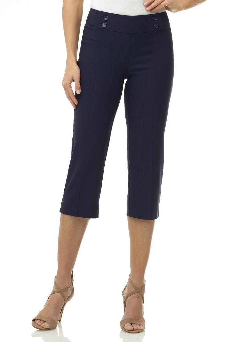 Rekucci Women's Ease into Comfort Capri with Button Detail (16, Navy) - Image 1